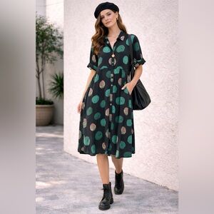 Bombay & Paisley Art to Wear Lagenlook Button Down Flare Pocket Dress L